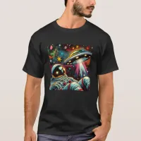 Astronaut Floating in Space with a UFO Ai  Art T-Shirt