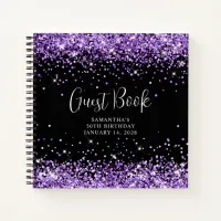 Purple Glitter Black 50th Birthday Guest Notebook