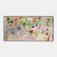 Watercolor Wildflowers Ribbon Personalized Name Desk Mat