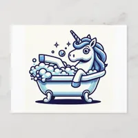 Adorable Cartoon Unicorn in a Bathtub Postcard