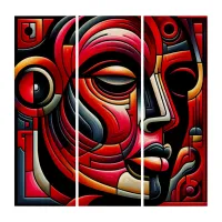 Red & black Abstract Face | Triptych