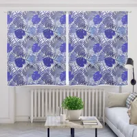 Cool Blue Tropical Leaf Pattern Blackout Curtains