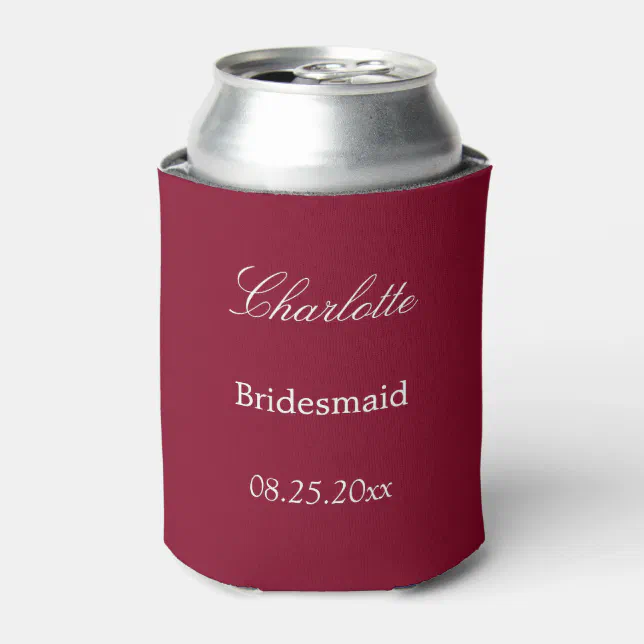 Elegant Burgundy Bridesmaid Favor Can Cooler