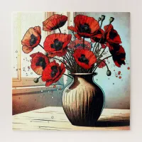 Pretty Vase of Red Poppies Jigsaw Puzzle