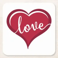 love in heart valentines square paper coaster