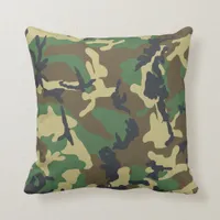 Green Camo Print Pattern Army Fatigue Throw Pillow