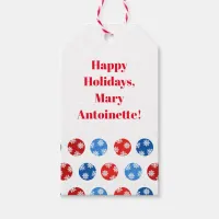 Christmas blue and red ornaments with snowflakes gift tags