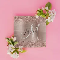 Glittery Rose Gold Foil Black and White Monogram Paperweight