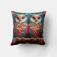 Whimsical Blossoms Coloured Owl Throw Pillow