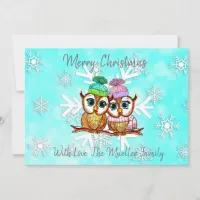 Cute Whimsical Watercolor Christmas Owls Holiday Card