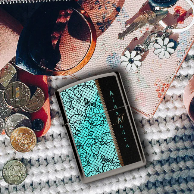 Modern noir lace and zipper illusion zippo lighter