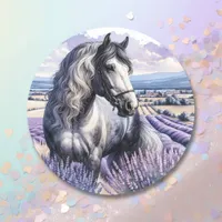 Pretty Gray Horse Standing in Lavender Classic Round Sticker