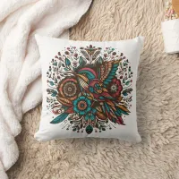 Vibrant bird and floral design in rich colors throw pillow