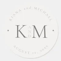 Chic Neutrals Wedding Initials Powder ID1020 Classic Round Sticker