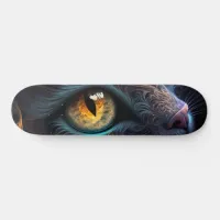 Fractal Cat Face in Black and Vibrant Colors Skateboard