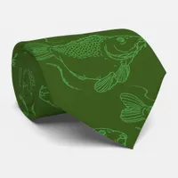 Carp Fisherman Fish Illustration Green Neck Tie