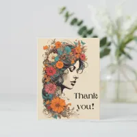 Retro Girl with Flowers in her hair Postcard