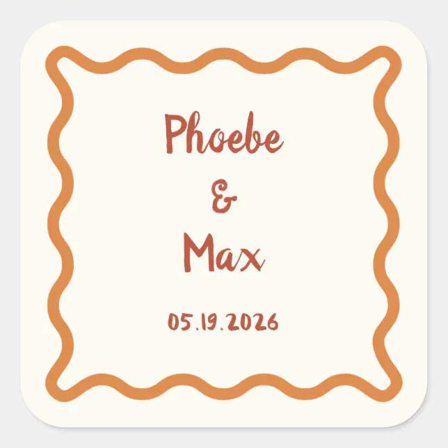 Handwritten Whimsical Wavy Border 70s Wedding  Square Sticker