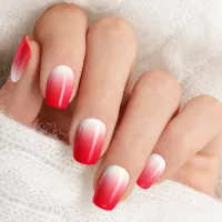 Red And White Ombre Gradient Cute Minx Nail Art