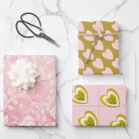 Pretty Hearts and Roses in Pretty Pink and Gold Wrapping Paper Sheets