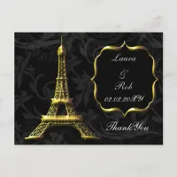 Gold Eiffel tower French Wedding Thank You Postcard