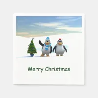 Cute Cartoon Penguin Pair with Tree Paper Napkins