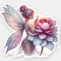 Whimsical Fairy Holding an Over-sized Flower Sticker