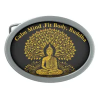 Intricate Gold Buddha Surrounded by Lush Foliage Belt Buckle