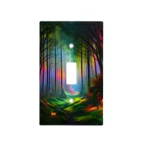 Dreamy Rainbow Colored Forest Trail Digital AI Art Light Switch Cover