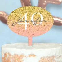 Custom Metallic Gold Glitter Rain Rose Quartz Pink Cake Topper