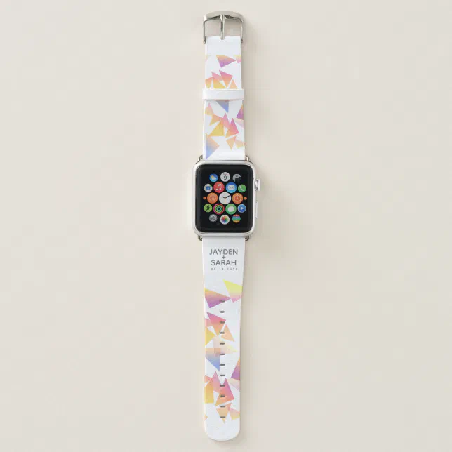 Pastel Triangle Confetti on White Apple Watch Band