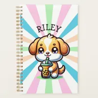 Cute Kawaii Puppy Dog with Bubble Tea Personalized Planner