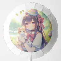 Pretty Anime Holding Kitten Girl's Birthday Balloon
