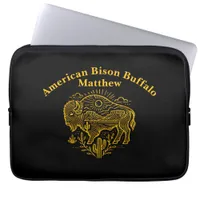 Gold Buffalo Grazing Under The Sun Near Mountains Laptop Sleeve