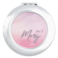 Pink Calligraphy Name Birthday Date Compact Mirror