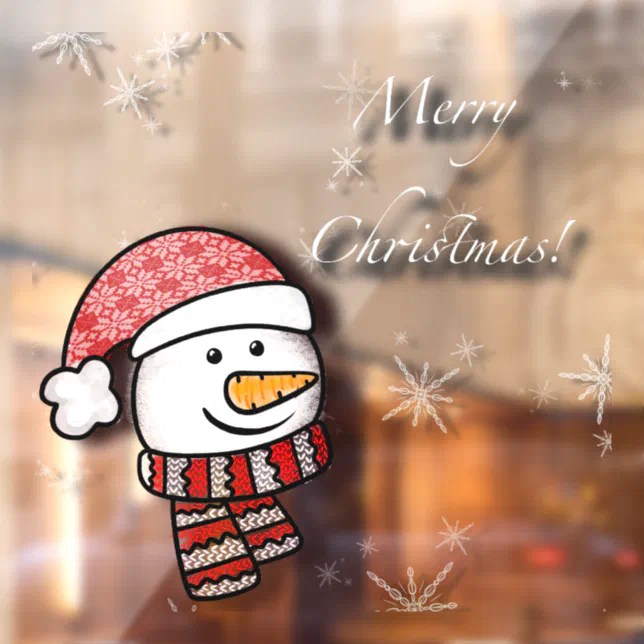 Merry Christmas, snowman with knitted clothes Window Cling