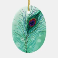 Hand drawn Peacock Feathers Personalized   Ceramic Ornament