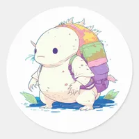 Back to School Axolotl Kawaii Cartoon Classic Round Sticker