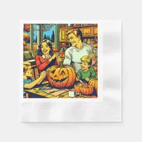 Happy Halloween Nostalgic Family Carving Pumpkins Napkins