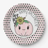 Happy Halloween | Pink Pumpkin and Polka Dots  Paper Plates