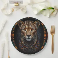 Mosaic Stained Glass Cheetah Portrait  Paper Plates