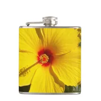 Yellow Hibiscus Flower Hip Flask