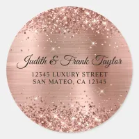 Rose Gold Glitter Foil Return Address Classic Round Sticker