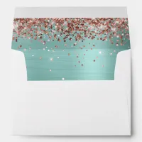 Rose Gold Glitter Pale Turquoise Foil Inside Envelope