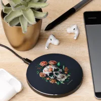 Floral Skull Monogram Faboolous Halloween Wireless Charger