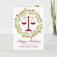 Red Justice Scale Holly Wreath Lawyer Christmas Holiday Card