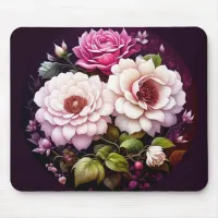 Pink Roses Watercolor Floral Mouse Pad