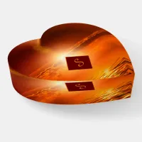 Monogram Sunset Orange Golden Sky Sea Gold Heart Paperweight