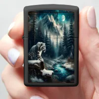 Snow Leopard Under The Moon Zippo Lighter