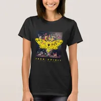 Free Spirit Moth and Flower Vase Black T-Shirt